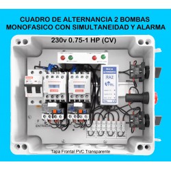 Cuadro de Alternancia para 2 bombas Monofasico 230V y 0.75-1 HP con Alarma