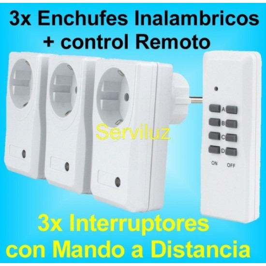 x Enchufe Inalambrico control Remoto Interruptores con Mando a Distancia cables 3 Schuko Inalambricos + mando
