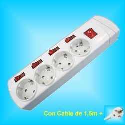 Base  4 Tomas Enchufes con 4x Interruptores individuales y 1,5m