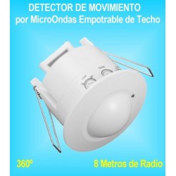 Detector de Movimiento Presencia Sensor Microondas Empotrable Techo 360