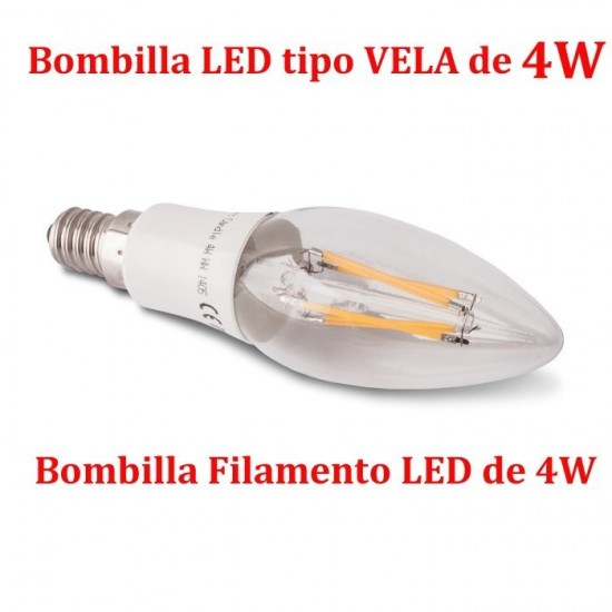 Bombilla LED rosca E14 4W Bombilla Filamento LED tipo vela 4W