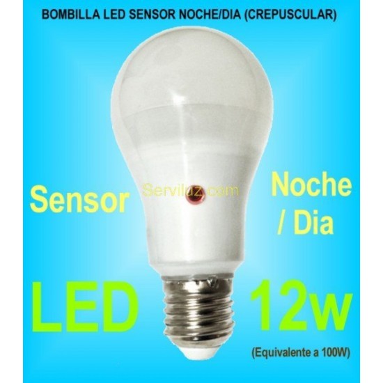 Bombilla LED Noche Dia Sensor Crepuscular E27 de 12w 6000K