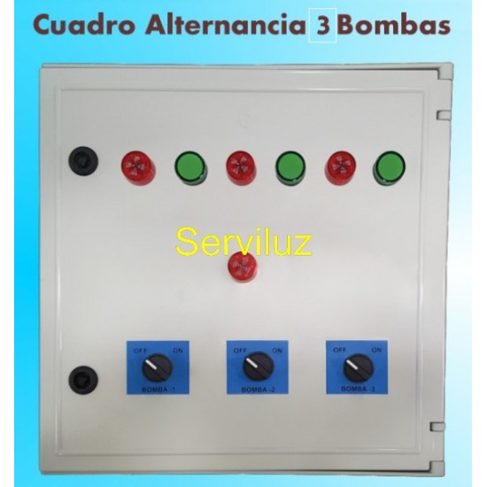 Cuadro de Alternancia para 3 Bombas Monofasico 230V y 0.75-1 HP con Alarma