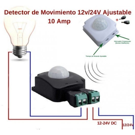 Detector de Movimiento 12v/24v 10Amp Ajustable Mini