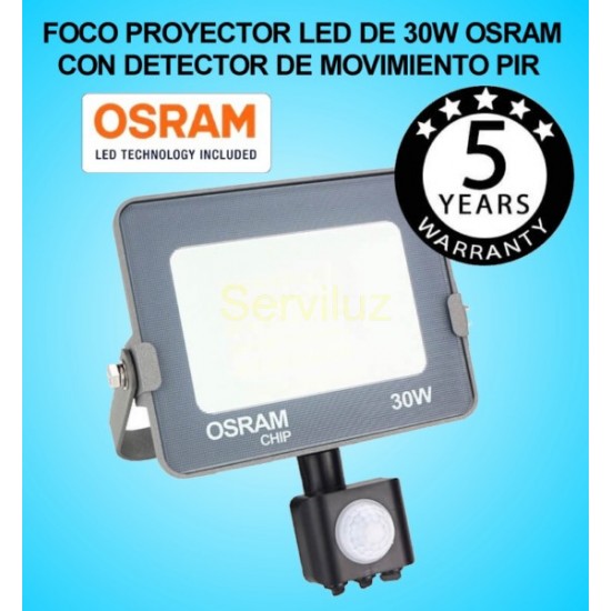 Foco Proyector LED 30W Detector de Movimiento Sensor PIR OSRAM  IP65 6000K
