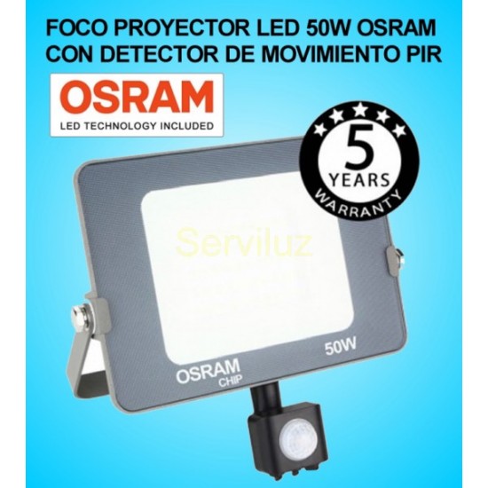 Foco Proyector LED 50W con Detector de Movimiento Sensor PIR OSRAM  IP65 4000K