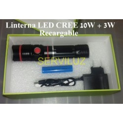 Linterna LED CREE Recargable profesional de 10W de Potencia + 3W