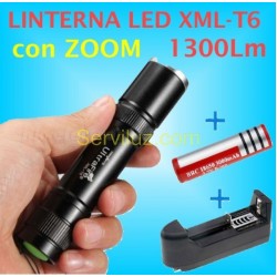 Linterna LED CREE XML T6, 1.300 Lumen 5 modos con Zoom de 12,5