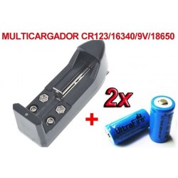 2 x Baterias CR123A Litio ion + Multi Cargador