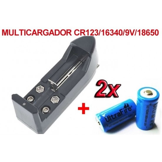 2 x Baterias CR123A Litio ion + Multi Cargador