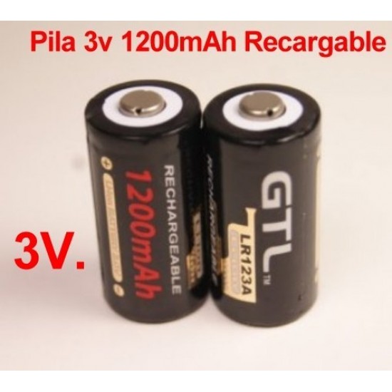 Pila CR123A 123A 3V. 1200mAh Litio Recargable (Unidad)