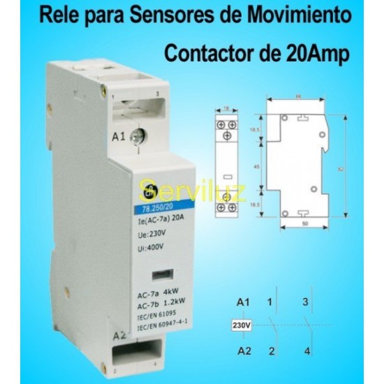 Rele Para detectores de Movimiento y Sensores de Presencia de 20Amp