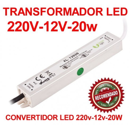 Transformador Convertidor LED 220v a 12v y 20W de potencia